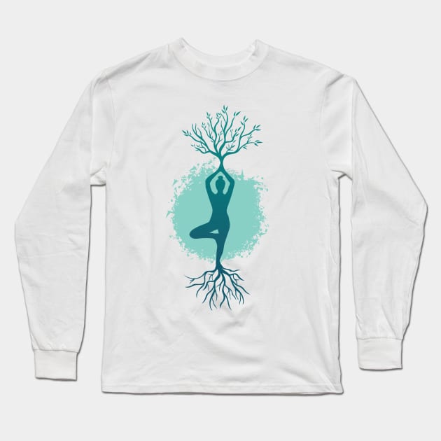 Yoga Woman Tree Tshirt Long Sleeve T-Shirt by Göbelek